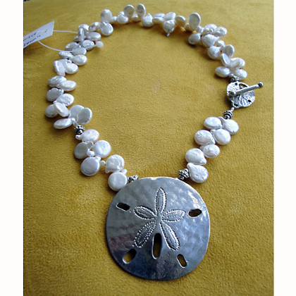 Sand Dollar Necklace, Pearl with Side Clasp