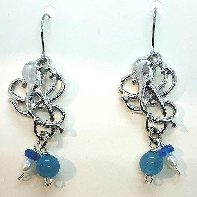 Octopus Earrings with Apatite and Angelite