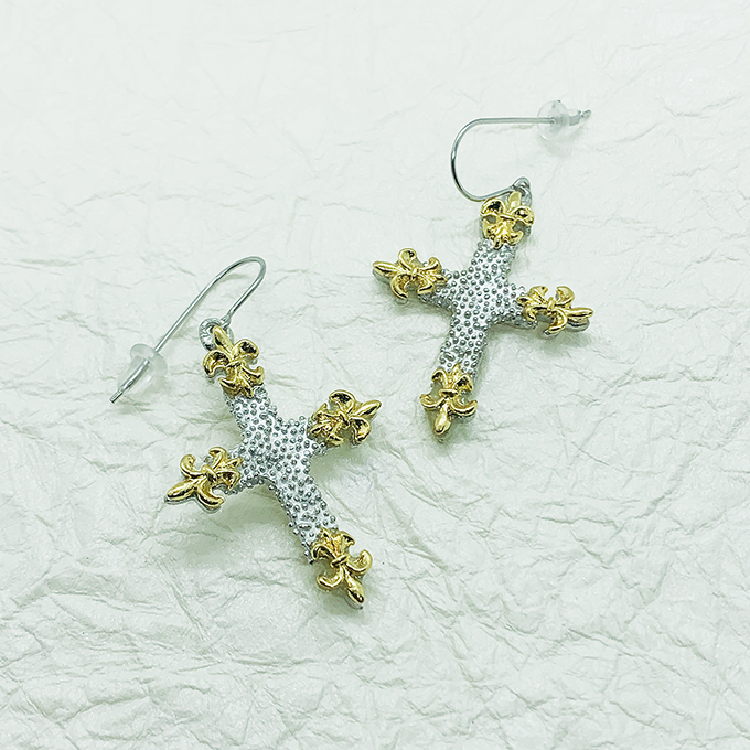 Fleur de Lis Cross Earrings