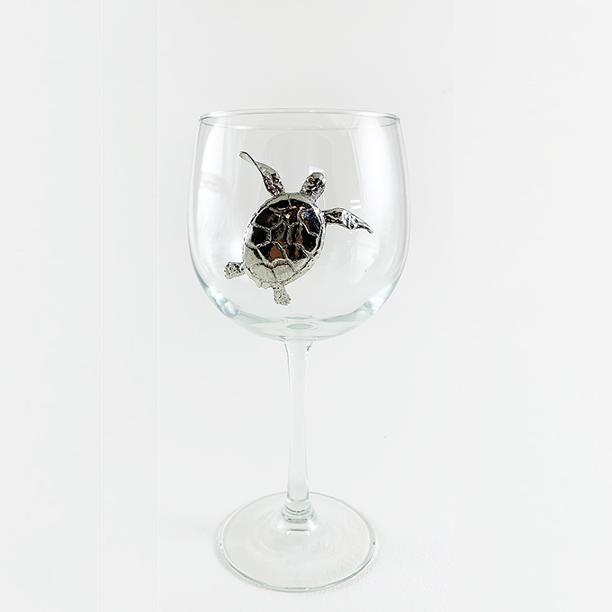 Red wine glass sea turtle