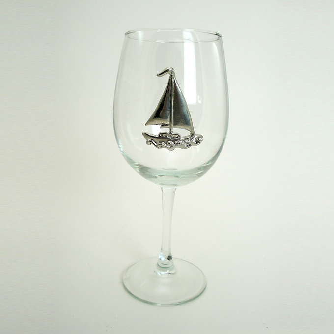 White Wine Glass, Sailboat