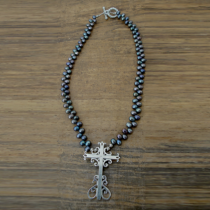 St. Louis Cross Pearl Necklace