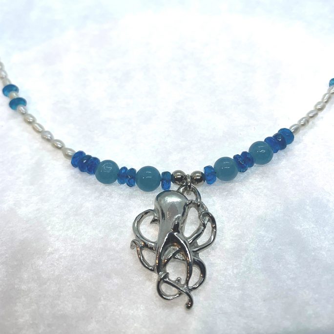 Octopus Necklace with Seed Pearl and Apatite