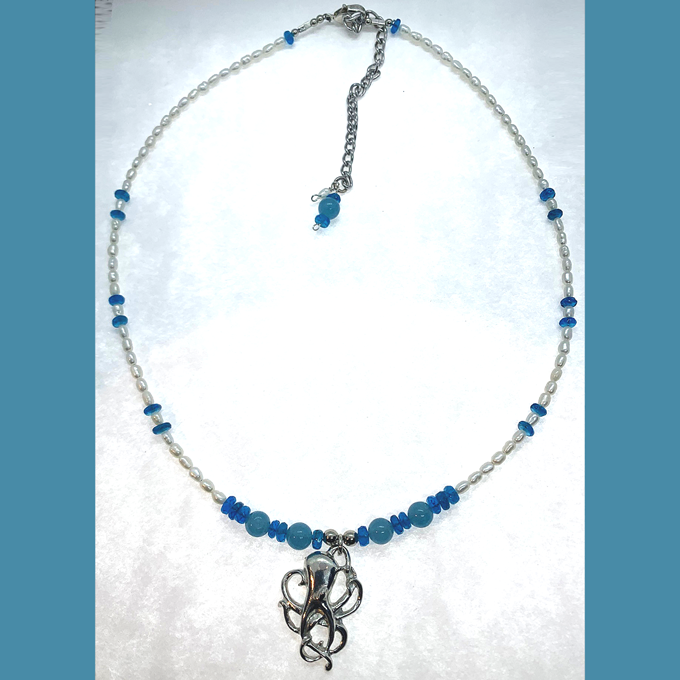 Octopus Necklace with Seed Pearl and Apatite - Image 2