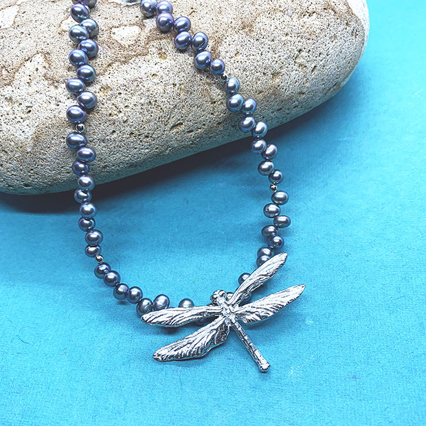 Dragonfly Grey Pearl Necklace