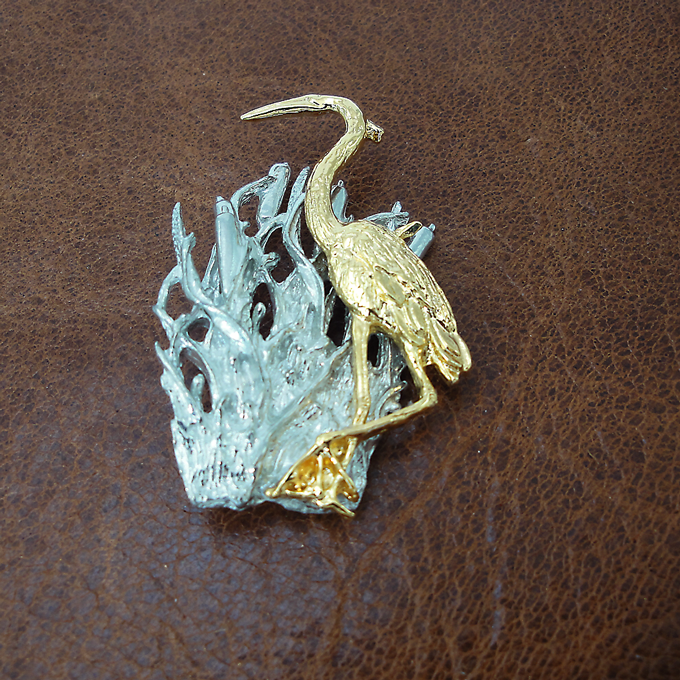 Heron with Cattail Pin